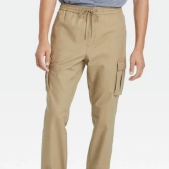 Goodfellow & Co Men's Stretch Band Drawstring Canvas Cargo Jogger Pants Tan - Picture 1 of 2